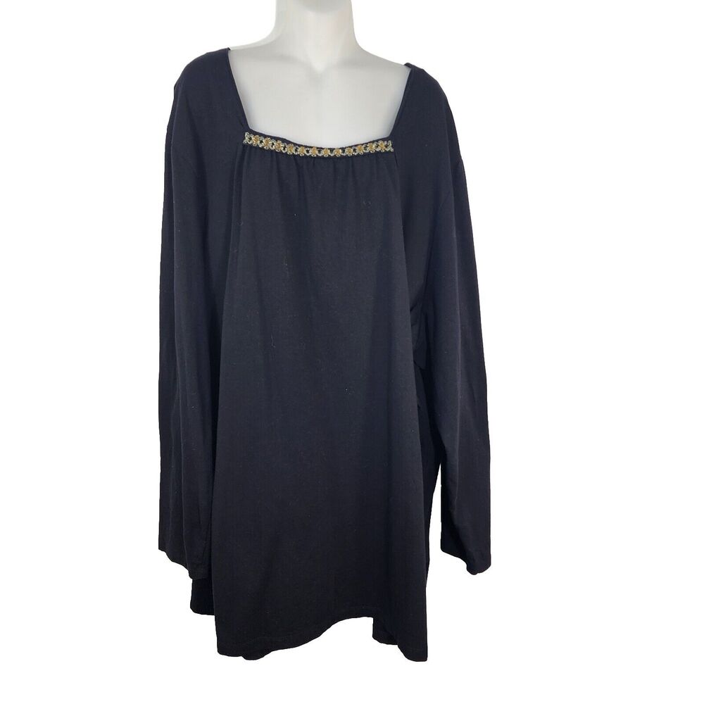 Catherines Liz & Me Women Top Size 4X Black Long Sleeved Beaded Square Neck Knit